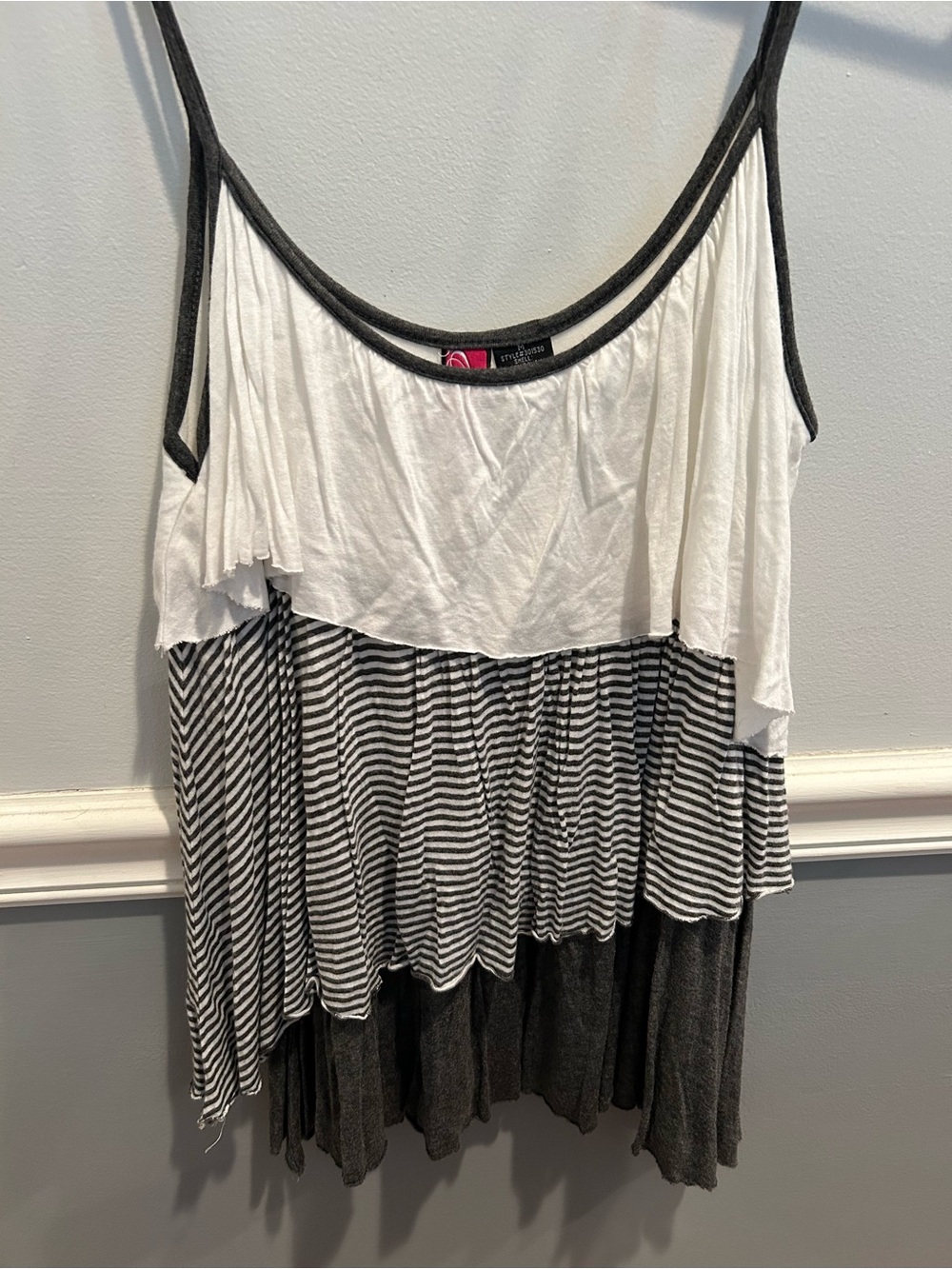 Wink Layered Strappy Tank in White & Charcoal
